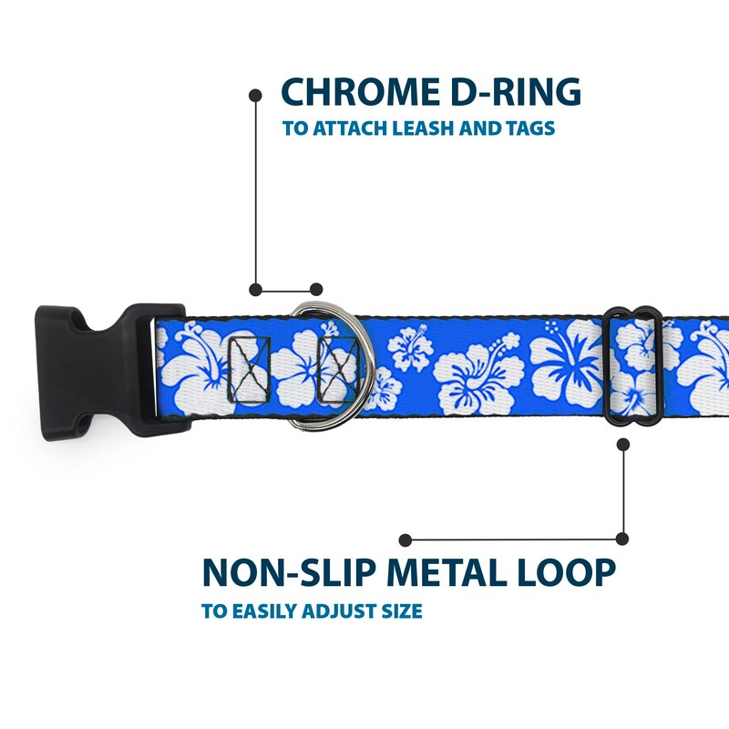 Buckle-Down 15-26" Hibiscus Blue/White Plastic Clip Collar, Large