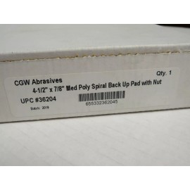 CGW ABRASIVES 48521 BACK-UP PAD WITH NUT, 4-1/2" X 7/8" SPIRAL ,MEDIUM, MADE USA