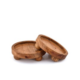 Mahasu Pedestals Acacia Wood Set of 2 Round Pedestal Riser Board for Display for Coffee Table for Christmas Décor (4" X 4" X 1.5")