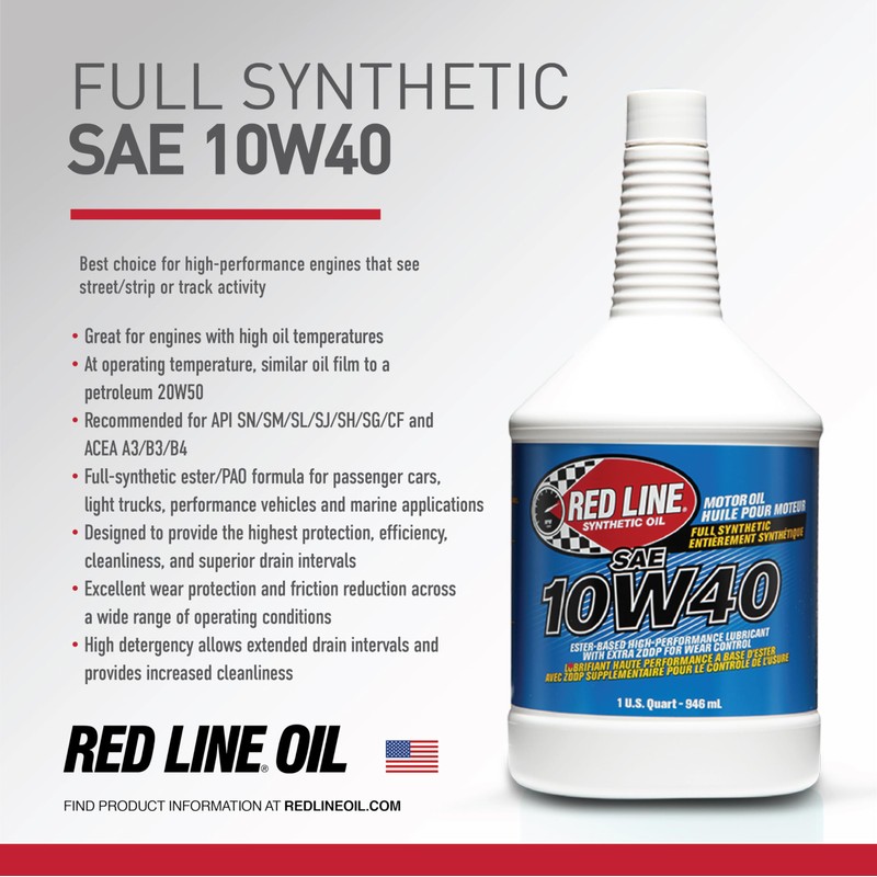 Red Line 11405 SAE 10W40 Fully Synthetic Motor Oil -