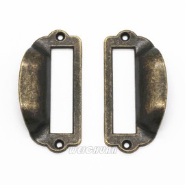 WEICHUAN 16-Pack Zinc Alloy Antique Bronze Label Frame Drawer Pulls -Vintage Industrial Style Apothecary Card Catalog Holder Pull Handles for Drawers and Cabinets, 1-5/8" x 3-1/4"
