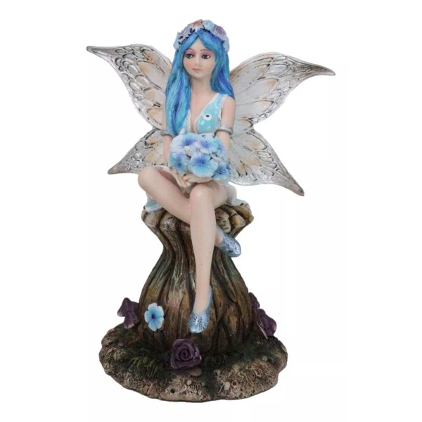 Ebros Gift Blue Pansy Flower Fairy With Butterfly Wings Sitting