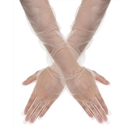 PENTA ANGEL Women Long Tulle Gloves Sheer Party Opera Bridal Wedding Lace Gloves for Girls Adults Hallowmas Dance Costume(Champagne, 70cm)