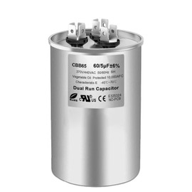 60/5 uF 60+5 MFD 370V or 440V Dual Run Start Round A/C Capacitor, 60 5 uF 370 440 Volt VAC CBB65B Air Conditioner Capacitors for AC Unit, Fan Motor Start, Heat Pump, Condenser Straight Cool, 1PCS