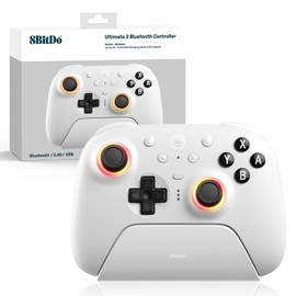 8Bitdo Ultimate 2 Bluetooth Controller (TMR Joystick Update), RGB Fire Ring, Switchable Hall Effect/Tactile Triggers, Vibration and Motion Control for Switch/Switch 2, Windows PC (White)