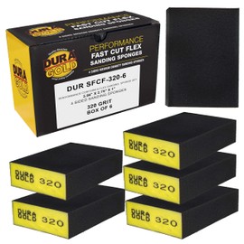 Dura-Gold 320 Grit 4-Sided Hand Sanding Block Sponges, Box of 6 - Performance Flex 3.9" x 2.75" x 1" Wet or Dry Flexible Sandpaper Abrasive Brick Pads, Reusable - Sand Wood, Drywall, Metal, Auto Paint