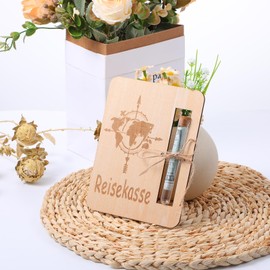 JIEYAO Money Gifts Birthday, Travel Fund Money Gifts Wooden Packaging Funny Travel Money Gift World Map Money Gift Wedding Gift with Test Tubes and Twine (Travel Fund)