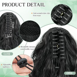 YEAME Ponytail Extension, 14 Inch Short Claw Clip in Wavy Ponytail Extension Soft Curly Wavy Multi Layered Fluffy Clip in Pony Tails Synthetic Hairpiece for Women Natural Black