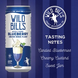Blueberry - Wild Bill's Zero Sugar Cream Soda, Zero Artificial Colors, Flavors or Preservatives, Naturally Sweetened (Individual 12oz Cans,12-Pack)