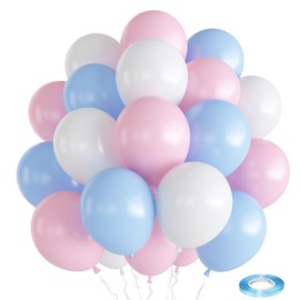 Pink Blue White balloons, Pastel Pink White Blue Latex Balloons, 12 Inch Baby Pink Blue Party Balloons Set Gender Reveal Party Decorations for Boy or Girl Party Baby Shower Birthday Party