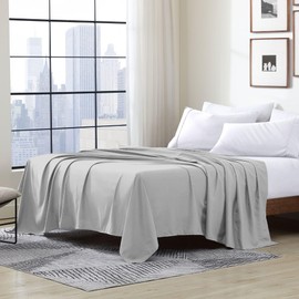 Cathay Home Hotel Luxury Wrinkle & Fade Resistant Double Brushed Ultra Soft Microfiber 1-Piece Single Flat Sheet - Light Gray, King (102" x 105")