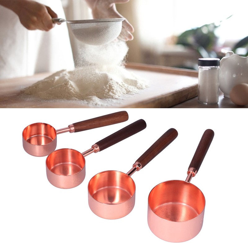 4Pcs Measuring Cups and Spoons Set with Copper Plated Handle
