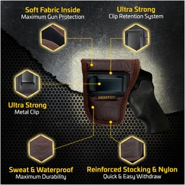 Brown Inside Waistband Gun Holster for Men/Women for S333 Thunderstruck .22 WMR (Left). Eco Leather Concealed Handgun Holster 9mm. Pistol Holsters by Houston