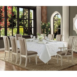 Home Beyond & HB design - 52 x 70 Inch Jacquard Rectangular Tablecloth, Waterproof Spillproof Wrinkle Resistant Polyester Table Cover Protector, White