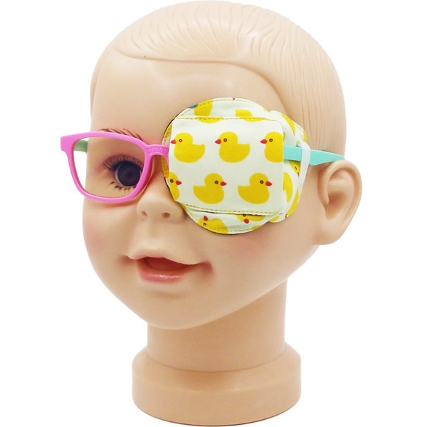 Parche para ojos astrópico 3D de algodón y seda para niños | Parche para ojos para niñas | Parche médico para niños con ojo perezoso (pato amarillo, ojo izquierdo)
