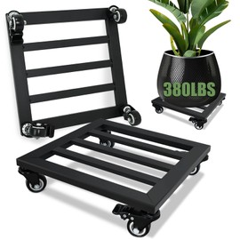 Plant Caddy with Wheels, 2 Pack 12 Inch Plant Stand with Wheels Metal Square Planter Dolly with Lockable Caster Heavy Duty Dolly Base for Indoor Outdoor Holds up 380 Lbs Pots Planter, Black