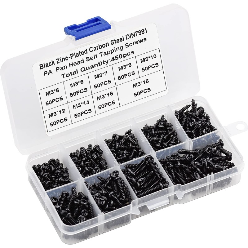450 Pieces Self-Tapping Screws Set M3 Countersunk Flat Head Screw