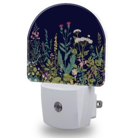 Herbs and Wild Flowers Night Light for Kids,Green Botanical Floral Leaves Night Light Plug in with Dusk to Dawn Sensor,0.5w Energy Saving Sleep Friendly NightLight for Hallway Kitchen Bedroom