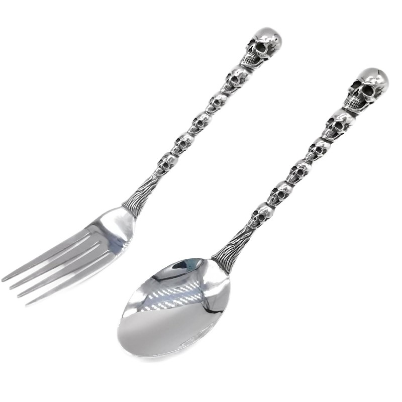 Skull Motif Serving Spoon Fork Set, Premium Stainless Steel Fork
