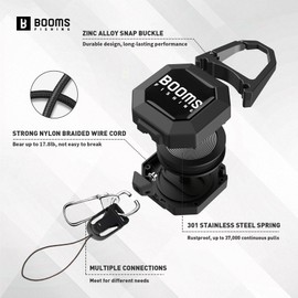 Booms Fishing Locking Zinger Retractor: 2-Pack Fly Fishing Retractor - 8oz Heavy Duty Retractable Keychain - RG4 Black Retractable Gear Tether with 27.5" Cord