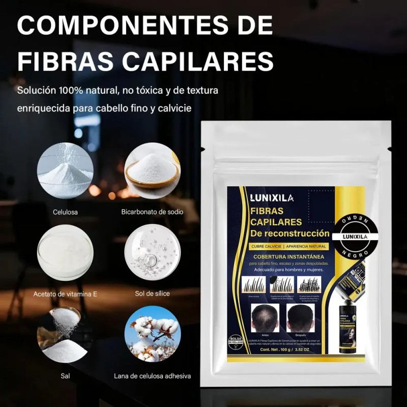 Lunixila Fibras Capilares 100g Relleno Cubre Calvicie Negro