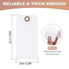 PATIKIL 150Pcs Blank Manilla Shipping Tags, 4 3/4 x 2 3/8 Inches Thick Offset Paper Hang Tags Price Gift Tags Label with Reinforced Eyelet Hole for Clothing Garage Yard Sale, White