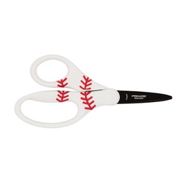 Fiskars 5" Pointed-Tip Scissors for Kids 4-7 with Non-Stick Blades (1-Pack) - Scissors for School or Crafting - Back to School Supplies - Baseball/Softball