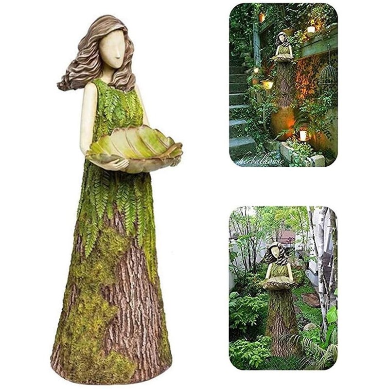 Fairy Garden Statue with Bird Feeder Lawn Resin Ornaments Garden
