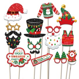 25 PCS Ugly Christmas Sweater Photo Booth Props with Stick, Ugly Christmas Sweater Selfie Props Tacky Christmas Sweater Party Decorations Christmas Photo Booth Props for Xmas Winter Party Supplies