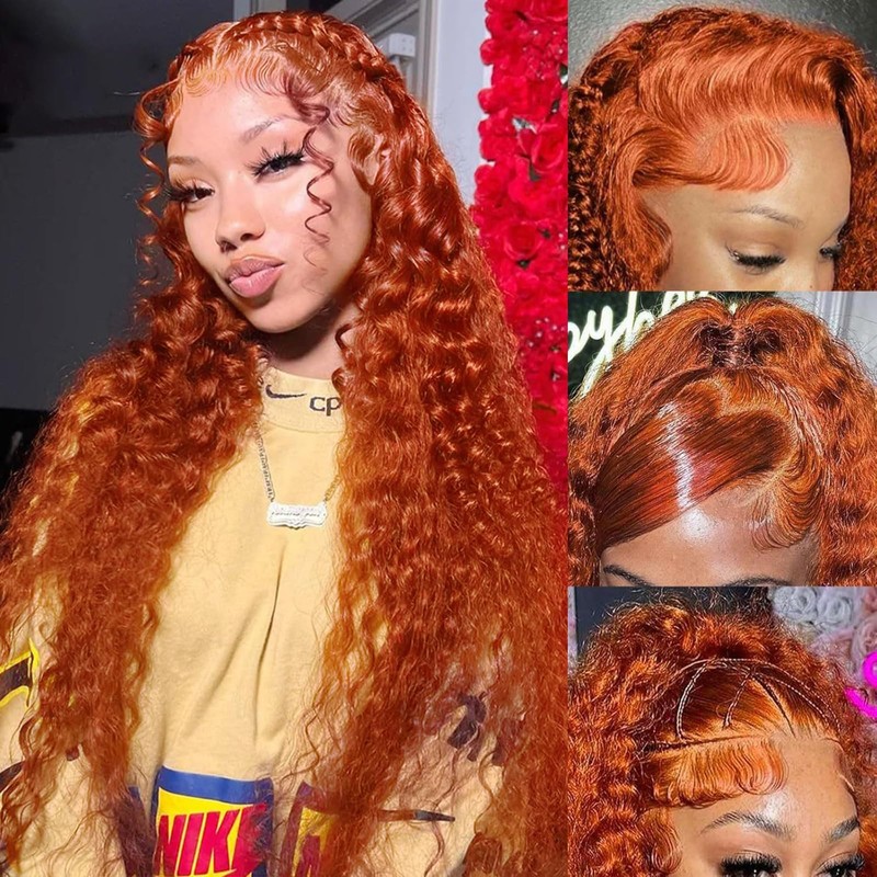 ginger orange curly synthetic wig 13x4 lace front wigs for