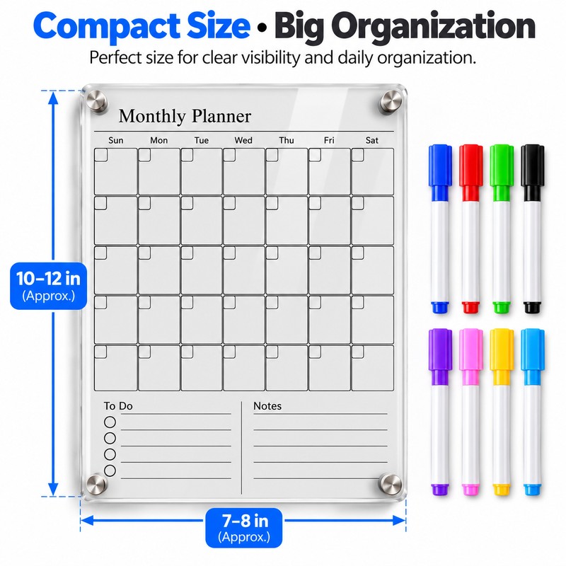 Clear Acrylic Monthly Planner for Refrigerator – Reusable Dry Erase