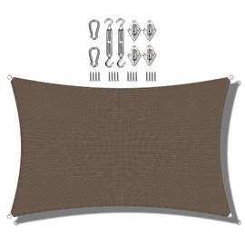 COARBOR 8'x9' Sun Shade Sail with Hardware Kit Rectangle Brown Sunshine Block Fabric Canopy Shade Cover Perfect for Patio Deck Yard Outdoor Garden