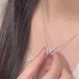 Xmsrn Vintage Crystal Bow Pendant Necklace Rhinestone Bow Choker Necklace Pink Crystal Necklace Boho Pearl Choker Necklace For Women, Zinc, No Gemstone