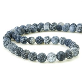 BEADNOVA 8mm Natural Black Frosted Agate Unpolished Cracked Matte Gemstone Gem Strand Round Loose Beads for Jewelry Making