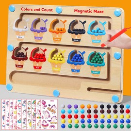 Magnetic Game Labyrinth from 2 3 4 5 6 Years, Montessori Toy, Gifts from 2 Years, Labyrinth Game for Children, Toy from 2 3 4 5 6 Years, Sorting Game from 2 Years, Magnetic Game (Ice Cream)