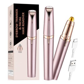 Electric Eyebrow Trimmer, Electric Face Hair Remover, Rechargeable Flawless Brows Remover for Women with LED Light for Instant and Painless Hair Removal:_Rose Gold