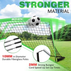 BOHEN 6x4FT Portable Soccer Goal for Kids Backyard with Carry Bag - Easy Folding Lightweight Fun for Outdoor Indoor Training Games for Teen Youth Adult (Green, 6x4FT, 2 Pack)