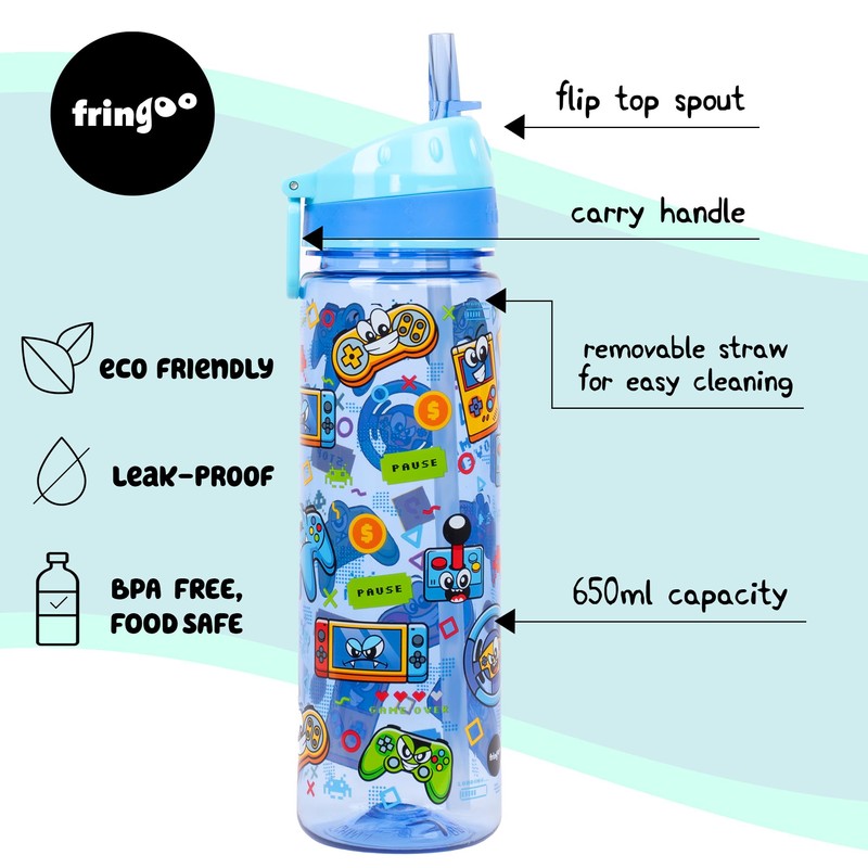 Fringoo 650ml Kids School Water Bottle Straw Water Bottle with
