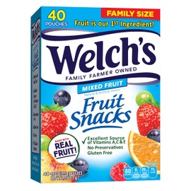 Welch's Fruit Snacks, Mixed Fruit, Gluten Free, Bulk Pack, 0.9 oz Individual Single Serve Bags (Pack of 40)