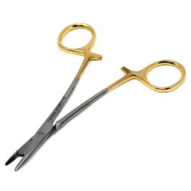 TC Olsen Hegar Needle/Suture Holder Drivers with Tungsten Carbide (TC) Inserts & Gold Rings Ratchet Locking Handle Stainless Steel Instrument Multifunction Hemostat with Scissors (4.5 Inch)