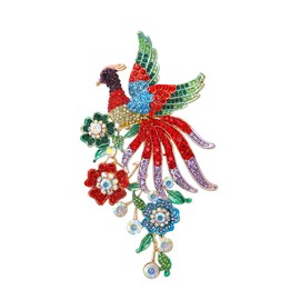 Large Bird Phoenix Rhinestone Brooches for Women Men Unique Colorful Crystal Flower Leaf Bouquet Clusters Big Brooch Fashion Accessories Jewelry for Party Dance Wedding Gift Gift for Mother (Color 1)