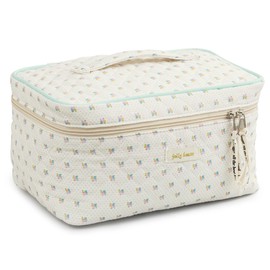 HBselect Cotton Quilted Makeup Bag Coquette Makeup Bag Large Travel Cosmetic Bag Aesthetic Cute Kawaii Floral Makeup Bag Toiletry Bag for Women Girls