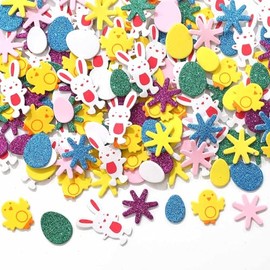 DAHI 300pcs Glitter Easter Foam Stickers Kit Animal Shape Self Adhesive Easter Stickers for Home Decoration DIY Craft Party(300pcs)