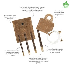 Milward Interchangeable Knitting Needle Set - Jute Pouch for Pins and Cables, Stoppers, Connector - 100% Jute Popper Case - 10.5cm x 3,4,4.5,5mm