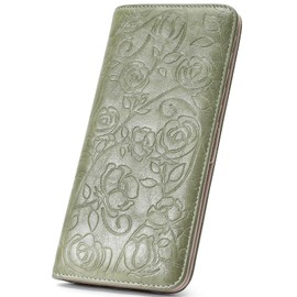 MEIITRUE Wallet Women Ultra Slim Thin Womens Wallet RFID Blocking Bifold Clutch Long Ladies Wallet Rose GREEN