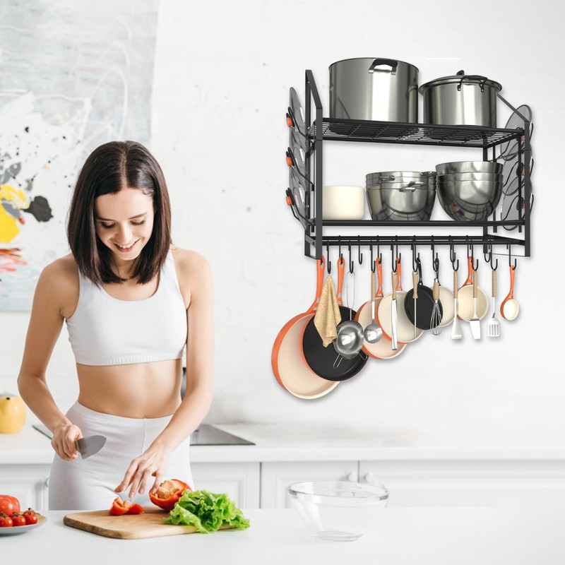 VyGrow 28 Inch Pot Rack Wall Mounted, 2 Tier Pots