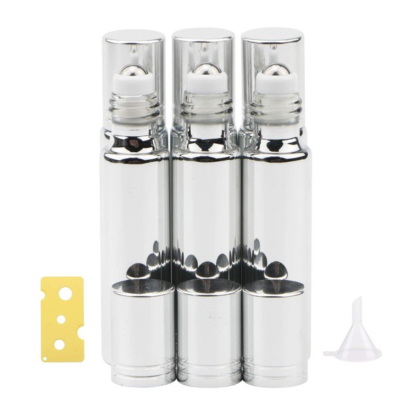 Kesell 0.34oz / 10ml Essential Oil Roller Bottles 6PCS Silver Upscale Glass Roll-on Bottle Empty Refillable Perfume Bottles Liquid Storage Container Bottle for Aromatherapy