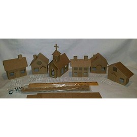 Putz Style DIY Cardboard Houses- Village Set of 5 Houses & 1 Church
