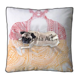 Sophia Art Indian Multi Elephant Mandala Floor Pillow Square Ottoman Pouf Daybed Oversized Cushion Cover Cotton Seating Ottoman Poufs Dogs/Pets Bed (Red-Yellow Budda)