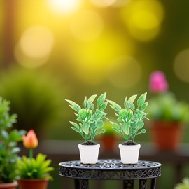 2Pcs Green Miniature Plants Dollhouse Decoration Accessories, Mini Potted Plant Artificial Tiny Greenery Ornament Miniature Hanging Potted Plant Faux Flower Model Decoration